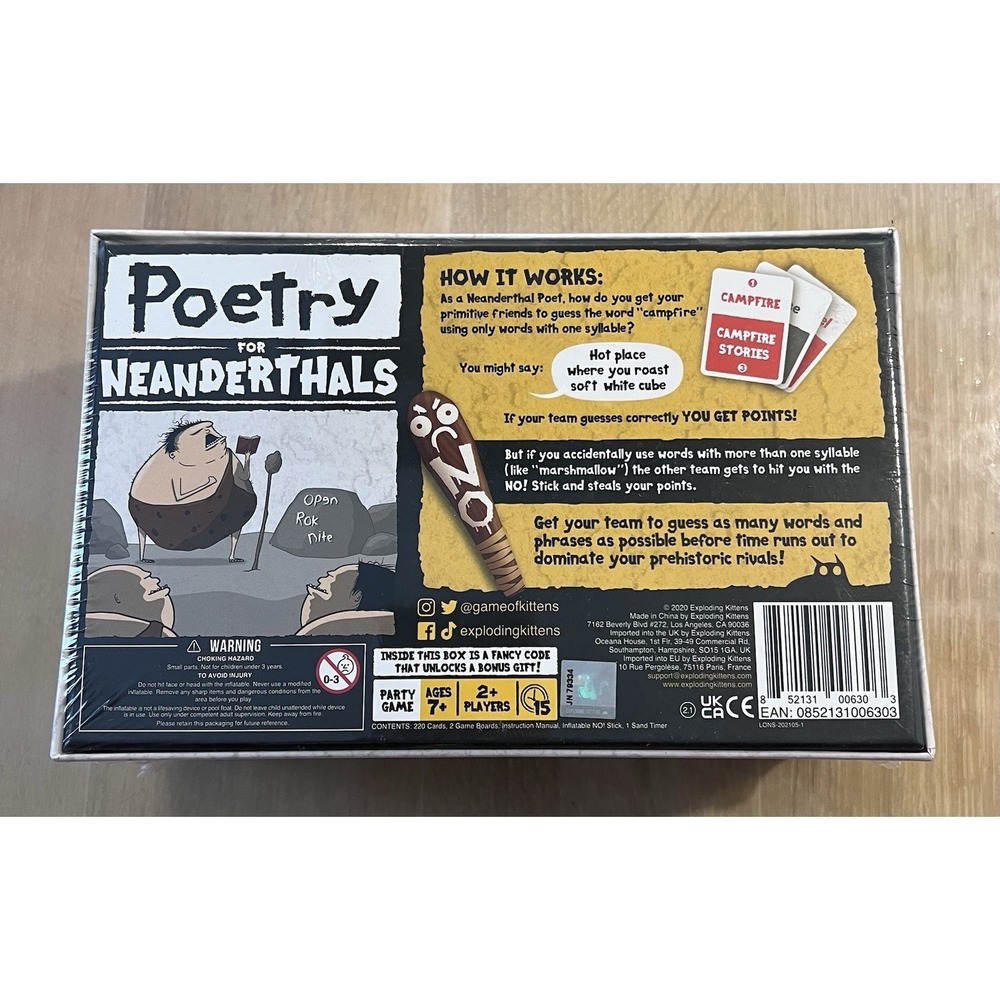 Poetry For Neanderthals Word Game Original Edition Exploding Kittens NEW SEALED! - Picture 2 of 2